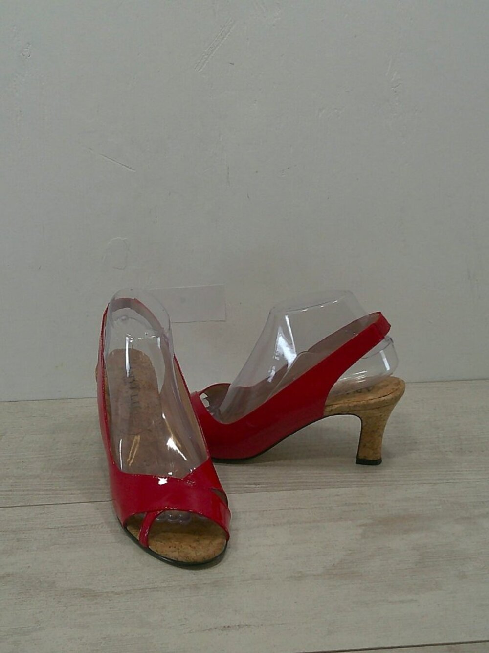 Sexy Anyi Lu Red Patent Leather Peep Toe Slingback Cork Kitten Heels 40 US 9.5
